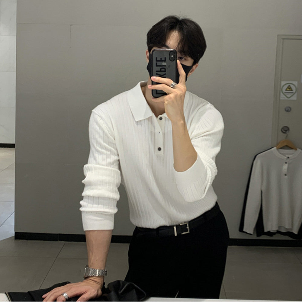 Men's French Style Knitted Polo Shirt with Lapel Design