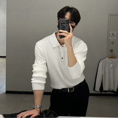 Men's French Style Knitted Polo Shirt with Lapel Design