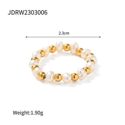 18K Gold Pearl Stretch Beads Women's Ring