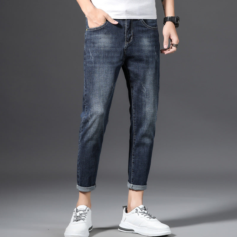 Korean Style Slim Fit Cropped Jeans for Men